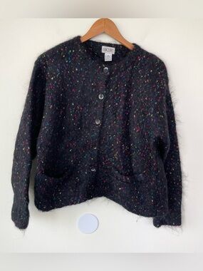SKYR Vintage Mohair Blend Colorful Crew Neck Cardigan Sweater M Medium Black